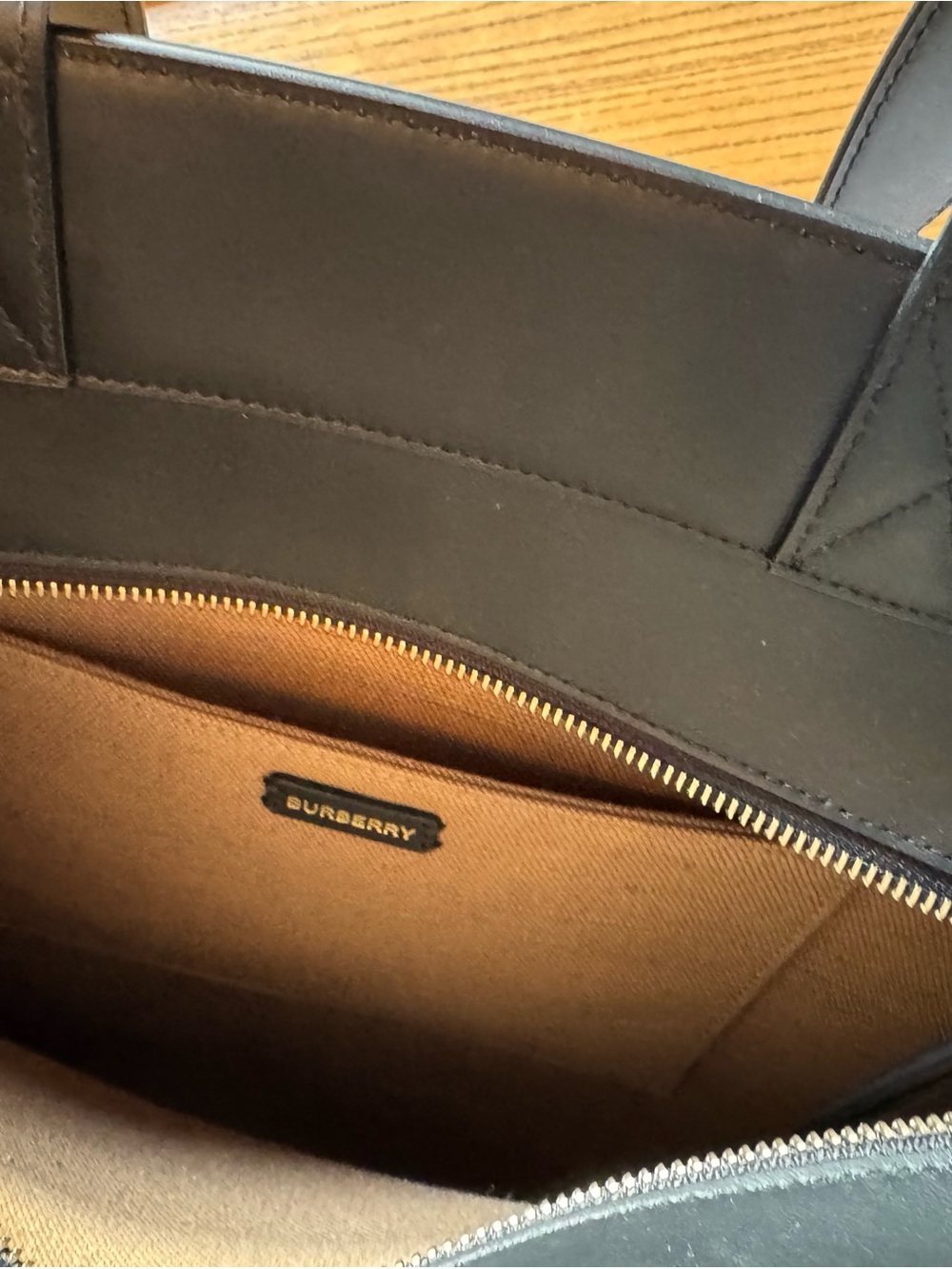Burberry Tan Canvas with Black Leather Pocket Tote - Picture 3 of 5